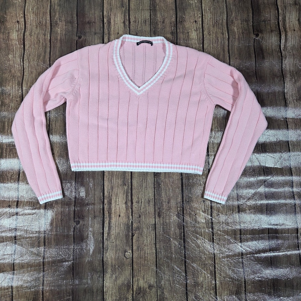 Brandy Melville Cropped Varsity Sweater Vest Womens S (OS) Pink Y2K Preppy